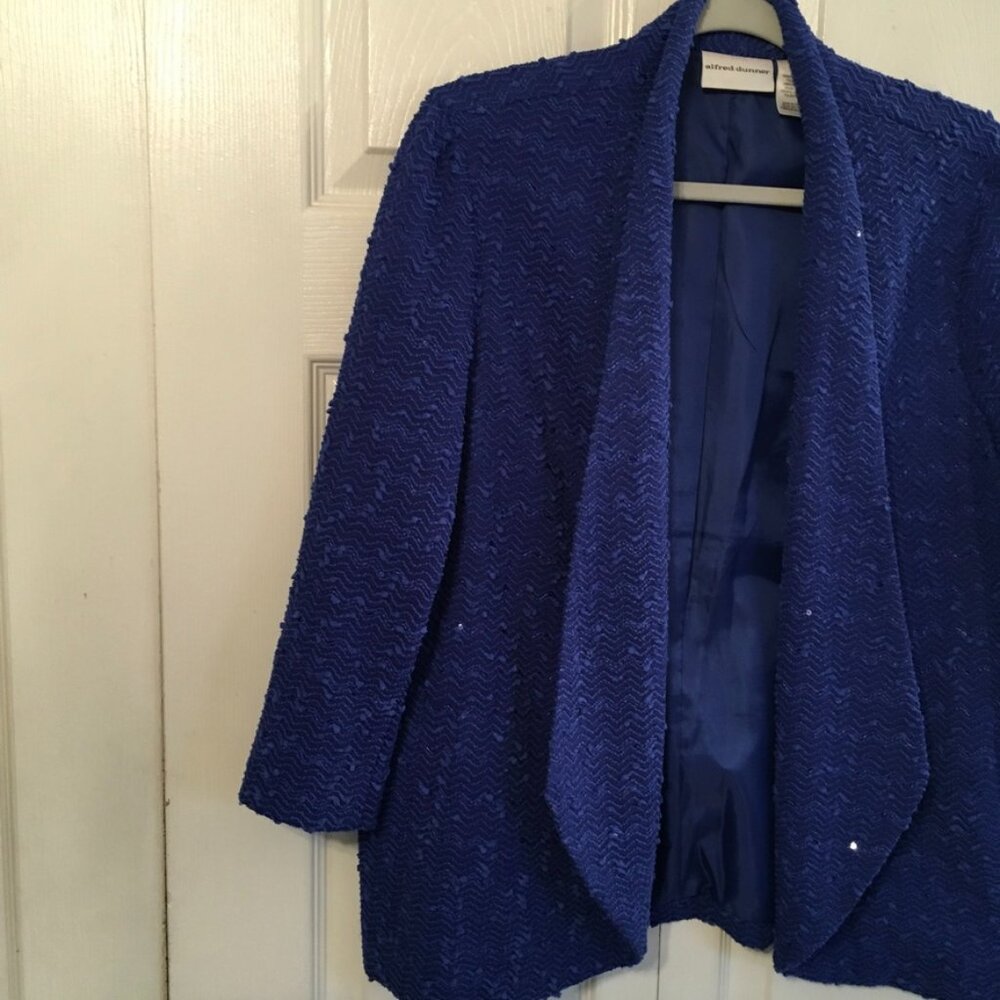 Alfred Dunner Cobalt Blue Sequin Open Front Jacket - image 3